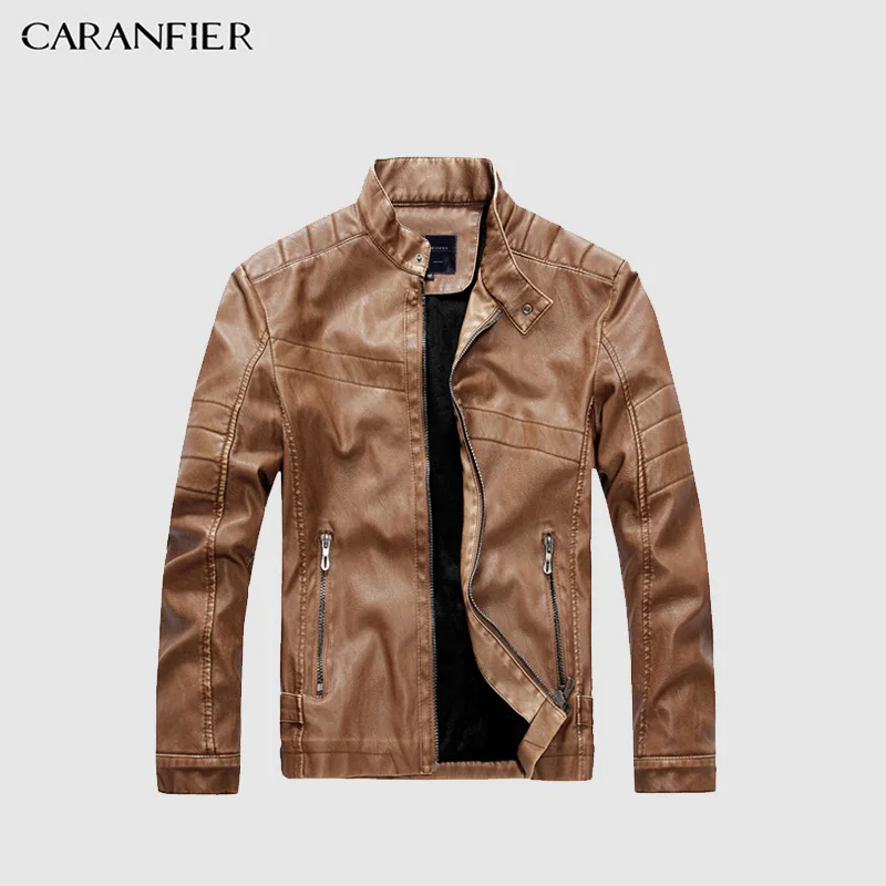 CARANFIER мыть кожаные мужские куртки зимние плюс бархатные толстые теплые пальто