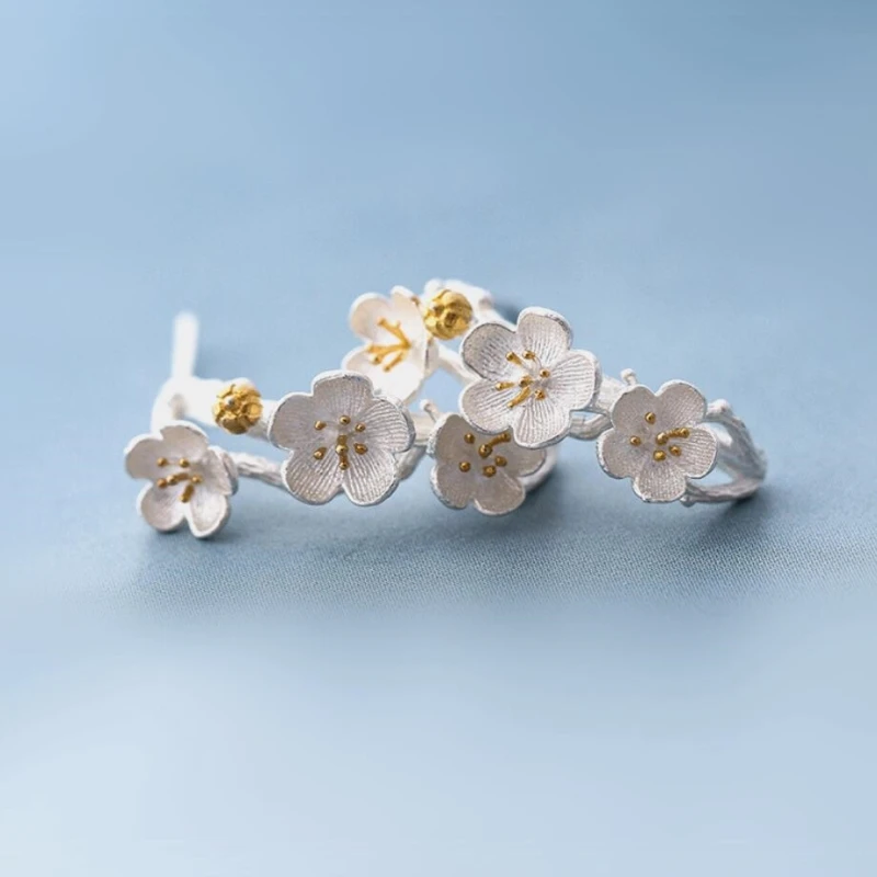 

Romantic Cherry Blossoms Flower Fresh Gift Silver Color Temperament Personality Trendy Female Dangle Earrings SEA114