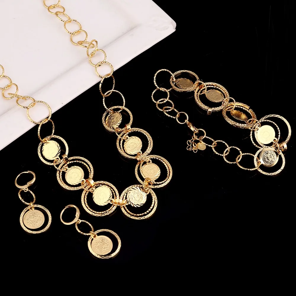 Dubai Gold Color Jewelry Set For Women African Ethiopian Antique Coin Bracelet Earrings Necklace | Украшения и аксессуары