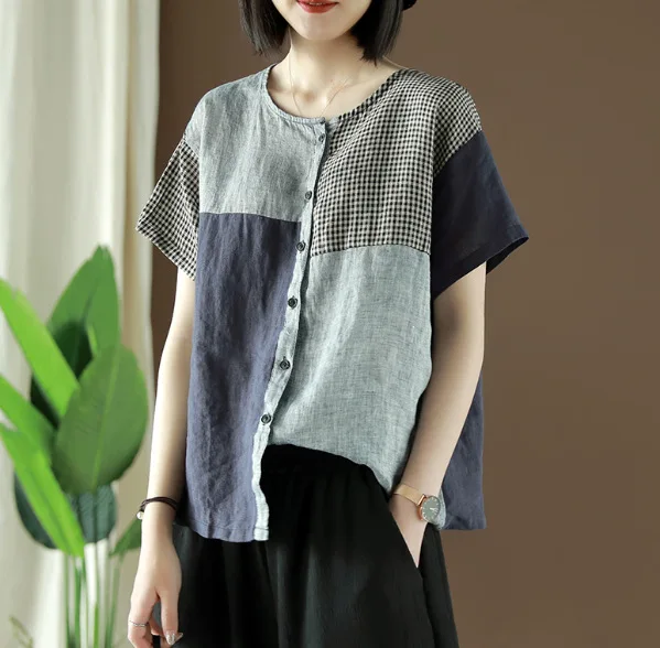 Летняя Блузка модная женская Свободная Повседневная рубашка топы с круглым