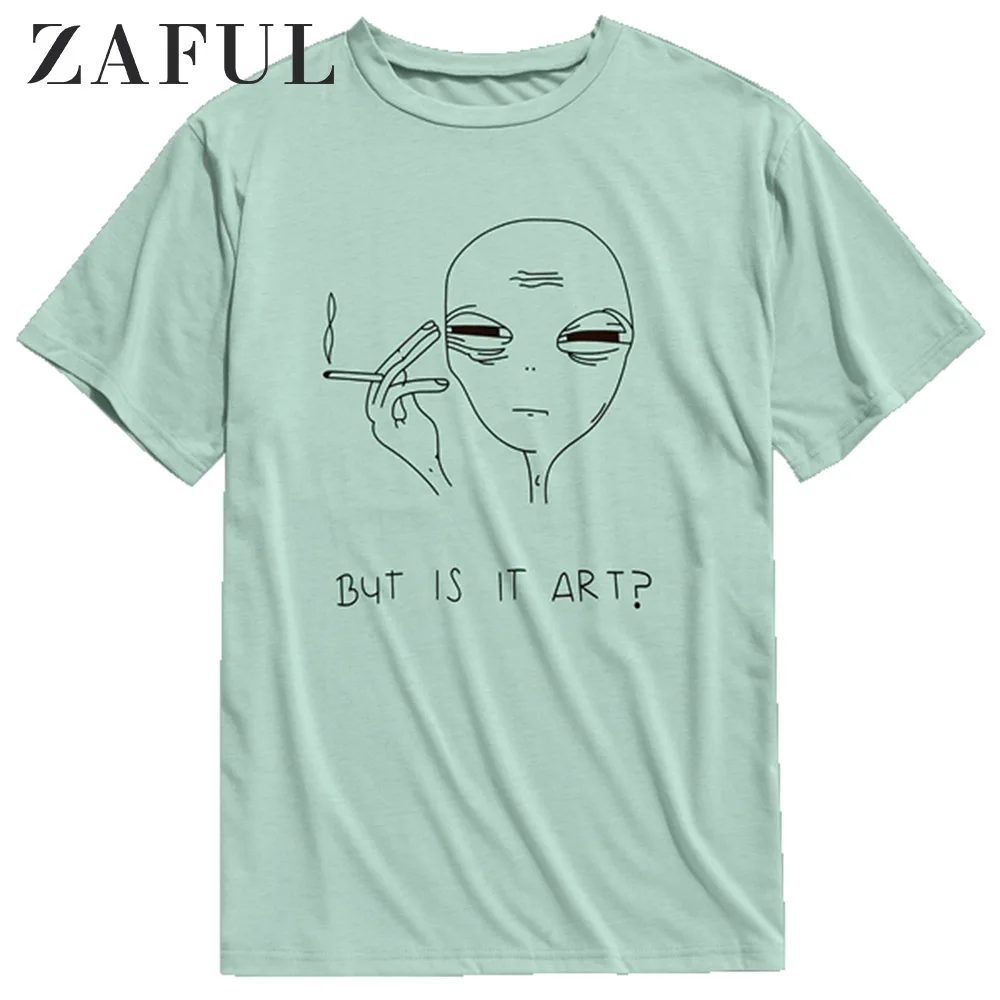ZAFUL Футболка с коротким рукавом длинным круглым вырезом принтом символов