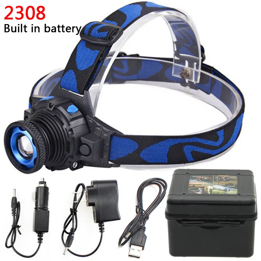 Litwod Z302308 Q5 светодиодный яркий налобный фонарь головной свет налобный светодиодный фонарик Встроенный перезаряжаемый аккумулятор Головной фонарь масштабируемый - Испускаемый цвет: C