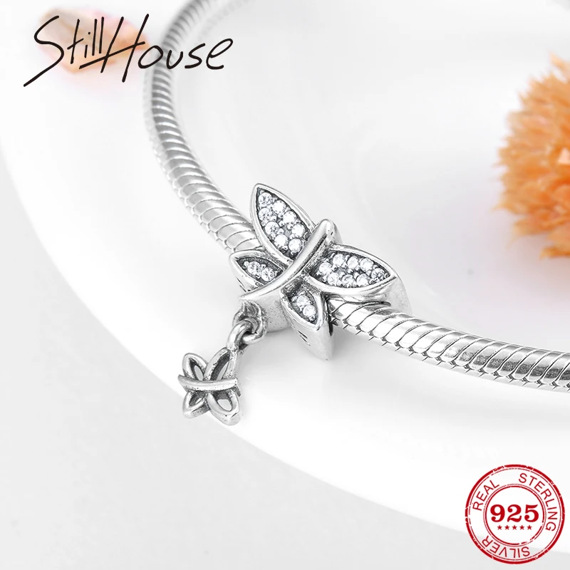 Authentic 925 Sterling Silver Dancing Butterfly Beautiful CZ Charms Beads Fit Original Pandora Charm Bracelet Jewelry making | Украшения и