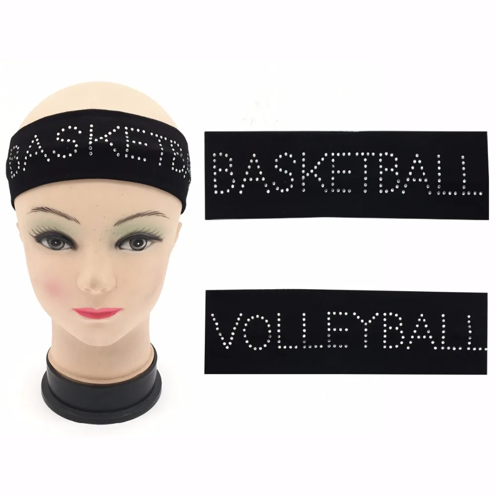 

1pcs Rhinestone "Basketball" "Volleyball" Cotton Stretch Headbands Crystal Cheerleading Elastic Sweat HairBand Hair Accessories