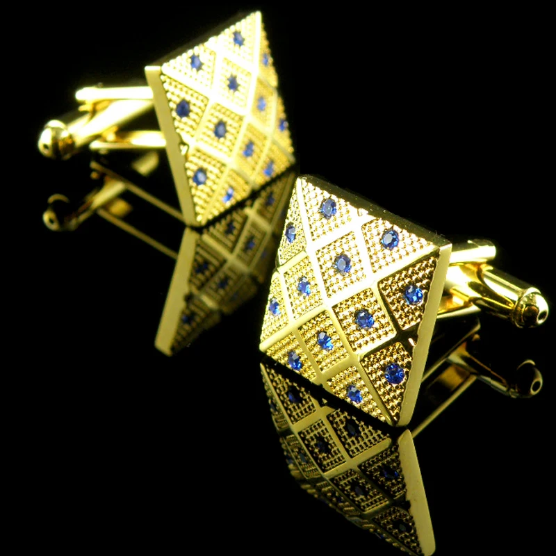 Bridegroom Wedding Party Business Men French Shirts Cuff Links Royal Blue Crystal Zircon Cufflinks Golden Cufflink With Gift Bag | Украшения