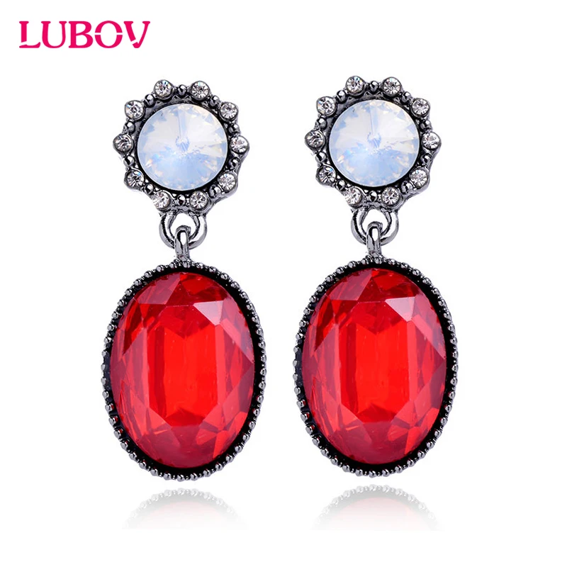 9 Colors Opal Stud Earrings Shinning Elegant Lovely Gun Black Water Drop Oval Gem for Women Earrings|earring card|earrings eyebrowgem fashion |