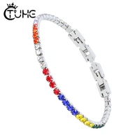 new fashion rainbow bracelet for women 2mm 3mm width square colorful crystal pave tennis women bracelet exquisite jewelry gift