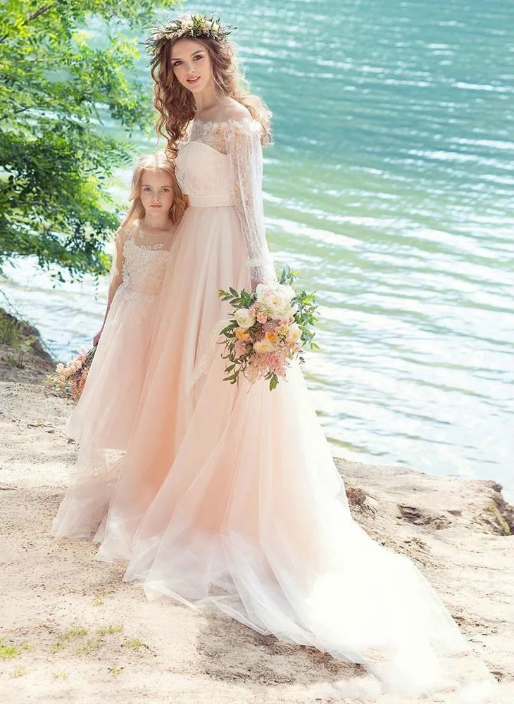 Bonjean розовый тюль кружева Пляжные Свадебные платья 2019 страна Стиль халат де mariée с