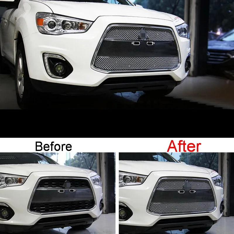 Tonlinker внешняя Передняя гоночная Крышка для гриля, наклейка s для Mitsubishi ASX-15, автомобильный Стайлинг, 2 шт., наклейка из нержавеющей стали