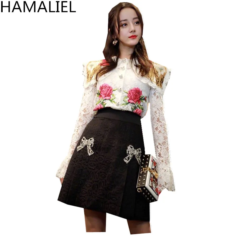 Женский комплект из 2 предметов HAMALIEL белая кружевная блузка с цветочной вышивкой