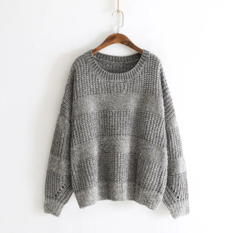 

Plus Size Autumn Winter Sweater Kint Casual Long Sleeve Cotton Pullover Striped Women Fashion 2018 Korean Fall High Quality Navy