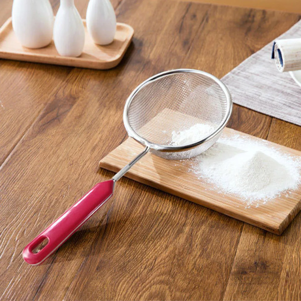 2018 new listing silver stainless steel fine mesh enamel filter flour colander kitchen cooking spoon high quality hot sale M3 | Дом и сад