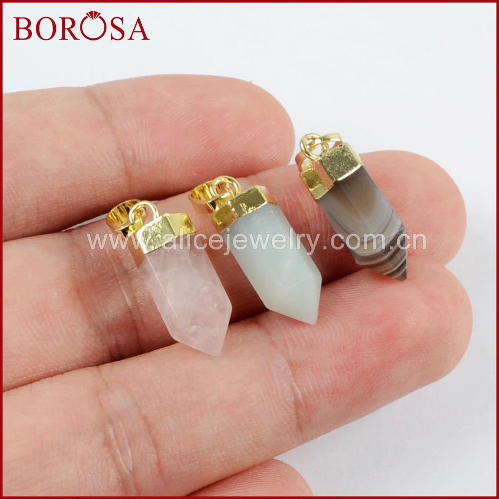 

BOROSA Drusy Fashion 10pcs Crystal Point Multi-kind Stones Faceted Pendant Beads Gems Natural Stone Pendant Jewelry WX906