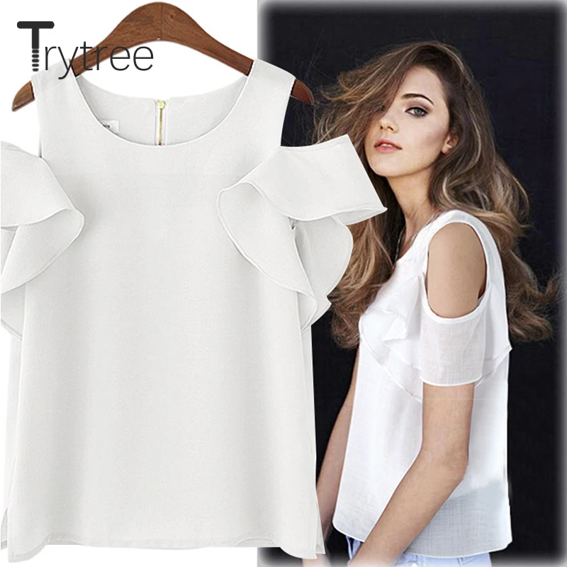 Trytree Весна Лето Топ Женская футболка Повседневная бабочка рукав полиэстер