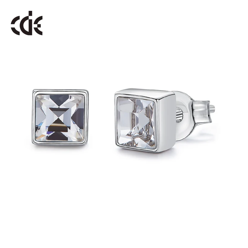white CDE 925 пробы серебряные серьги, украшенные кристаллами от Swarovski квадратные геометрические серьги, ювелирные изделия для ушей, серебряные ювелирные изделия - Цвет камня: white