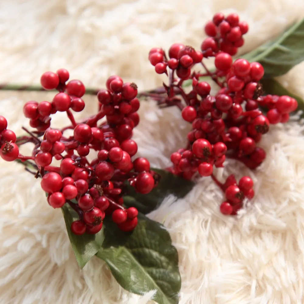 1 pcs artificial berry green bean foam flowers home decor small fake flowers bacca fruit branch decoration accessories fake plan