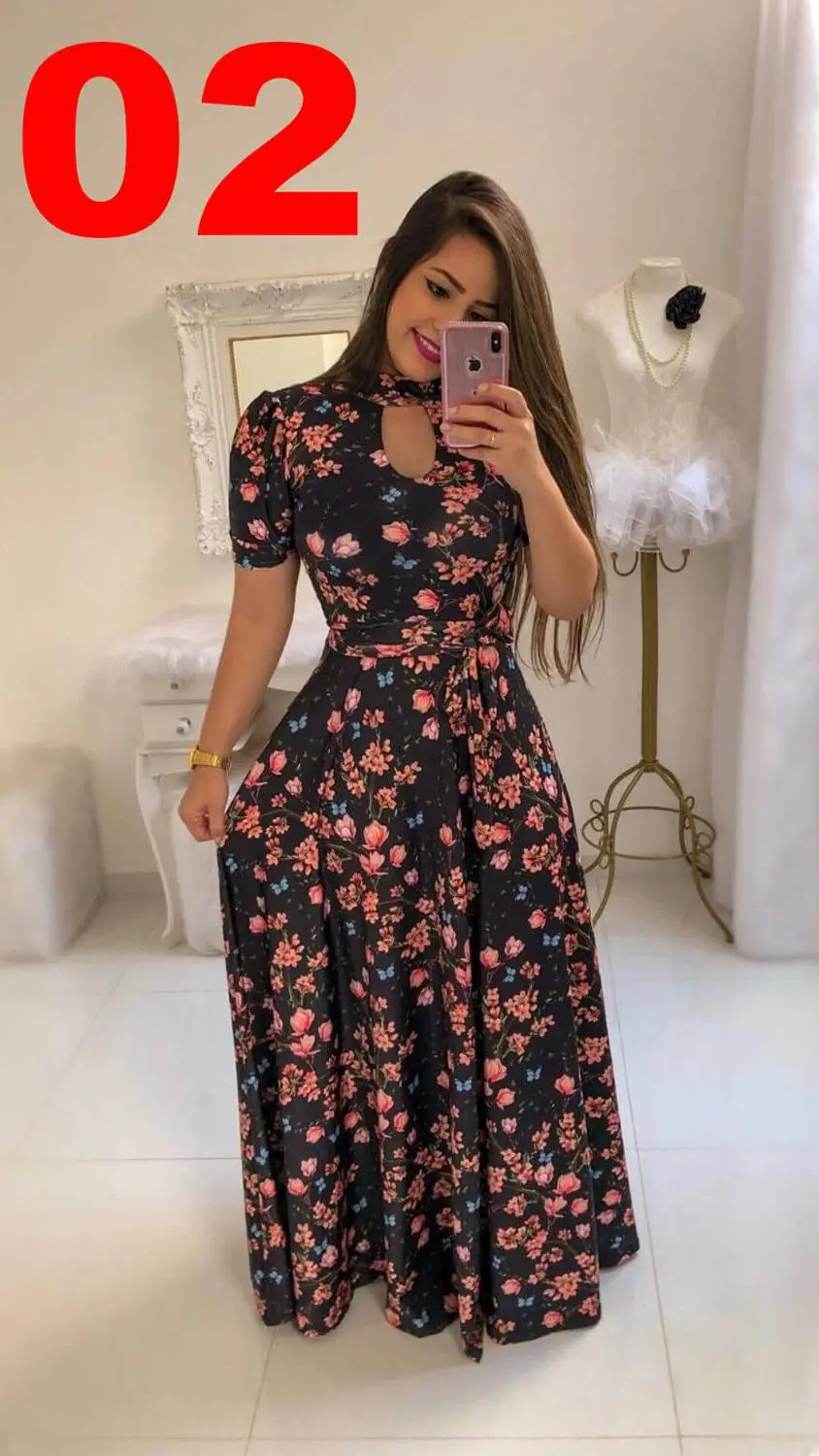 short sleeve 2 По сравнению с Размеры Повседневное Для женщин летнее платье из набивной ткани роковой вечерние платья Для женщин пуловер размера плюс уличная длинное Бандажное Макси платье - Цвет: short sleeve 2