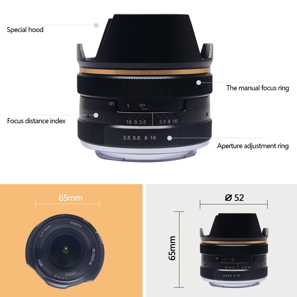 Mcoplus 14 мм f/3,5 APS-C Широкоугольный макро объектив с ручным фокусом для sony E-mount/для Fuji X-mount/для M4/3