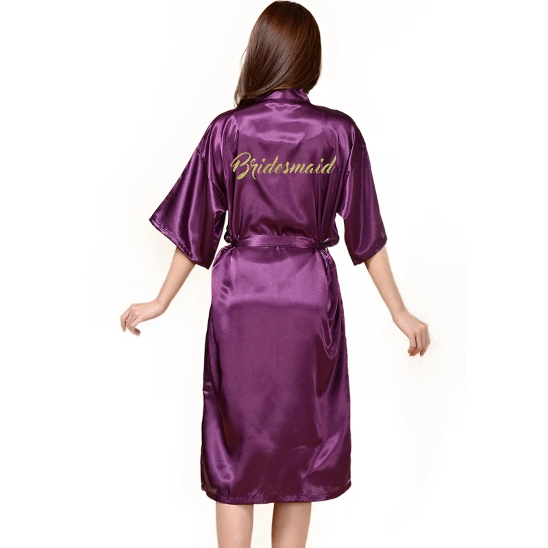 Purple Bridesmaid TJ01 Большие размеры Gold Золото письмо невесты получить готовый халат Свадебные вечерние подарки халат халаты для женщин - Цвет: Purple Bridesmaid