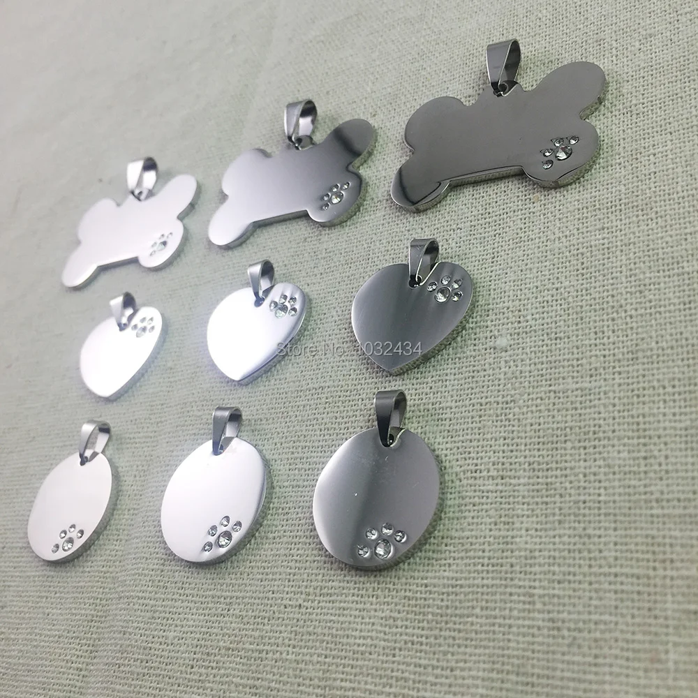 500 шт./лот Нержавеющая сталь со стразами Сердце Dog Tag ID ПЭТ-теги пустой для печати подвески Зеркало полированная Подвеска