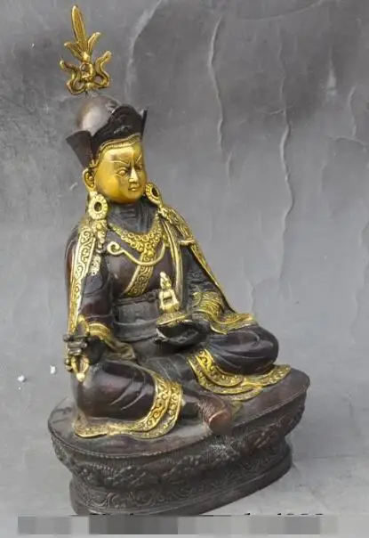 

Free shipping S02951 tibet buddhism Joss Bronze Gilt Padmasambhava Guru Rinpoche Phurpa Buddha statue