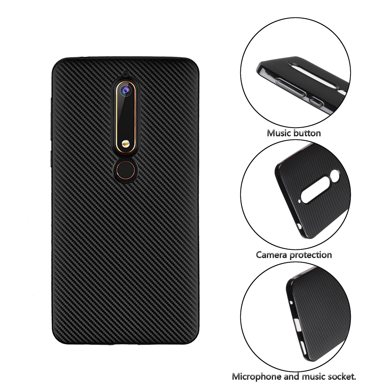 For Nokia 6 (2018) Case Classic Carbon Fiber Texture TPU Rubber Silicone Protective Cover Soft Single Shell Phone Bag |