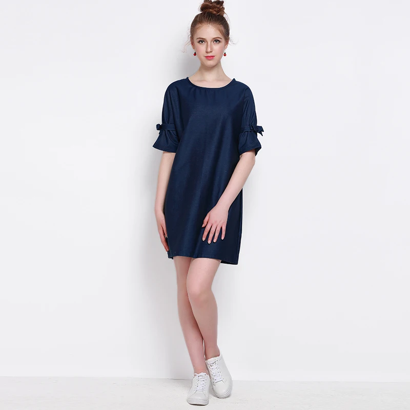 2016 Летом Дизайнер женские Платья Синий Половина Рукава Твердые Мода Марка