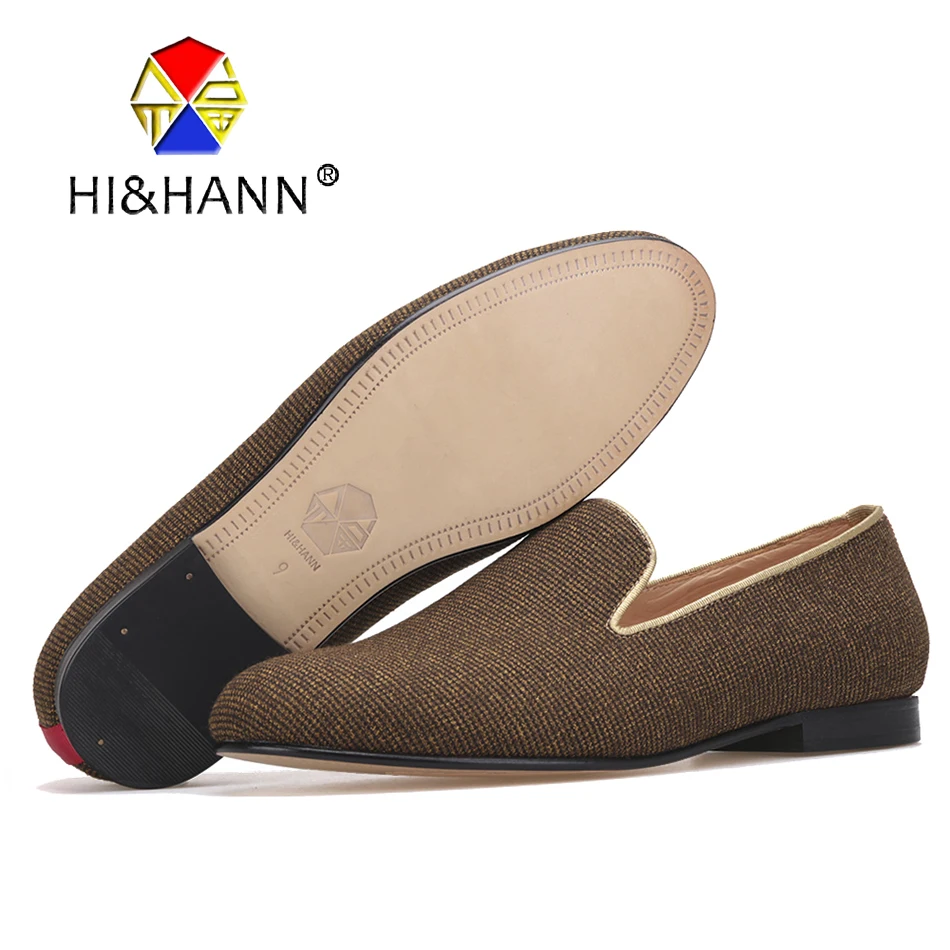 2019 SS New Arrivial HI&ampHANN Handcrafted Black &amp Brown Check Canvas Calf Leather Lining Outsole Men's Loafer Luxury Collection | Обувь