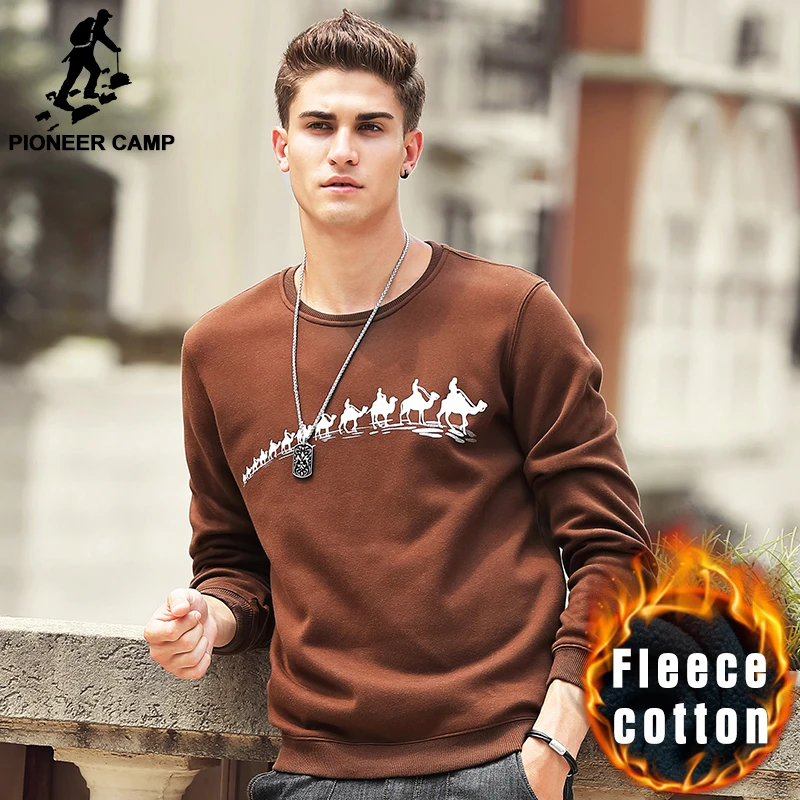 Pioneer Camp Autumn Winter Fleece Printed winter T shirt men brand clothing Fashion Male thick quality Tshirt 305114|brand tshirt|fashion