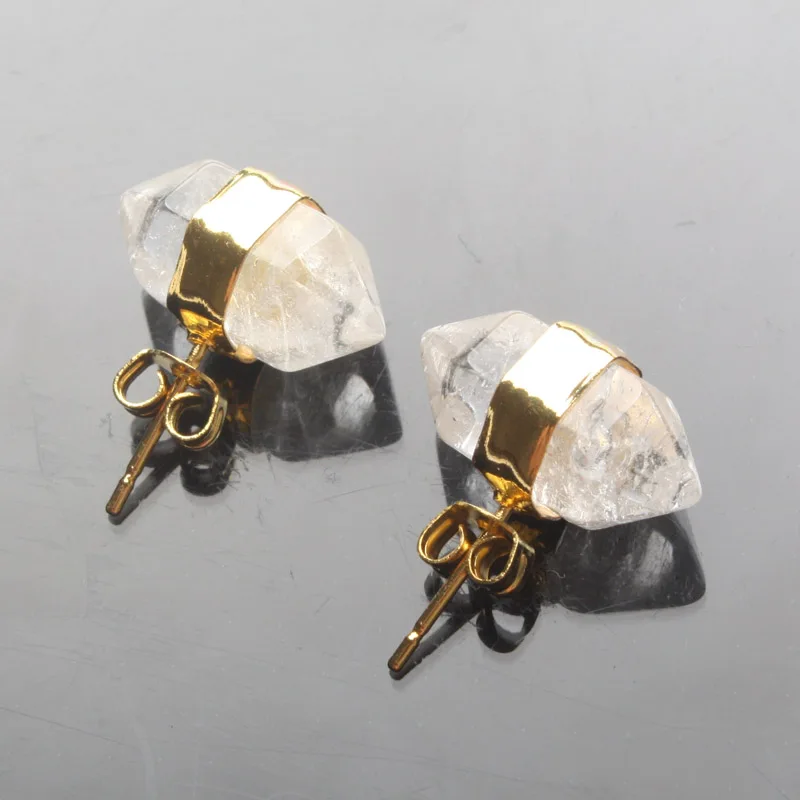 Clear crystal Шарм 18X10 мм аметисты прозрачный кварц Лазурит розовый кварцевый кристалл опал бирюза граненые Биконусы серьги-гвоздики 1 пара - Окраска металла: Clear crystal