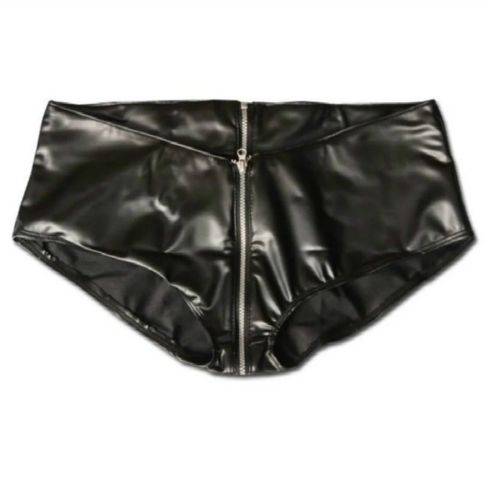 Женские латексные черные шорты облегающие горячие короткие брюки на молнии с