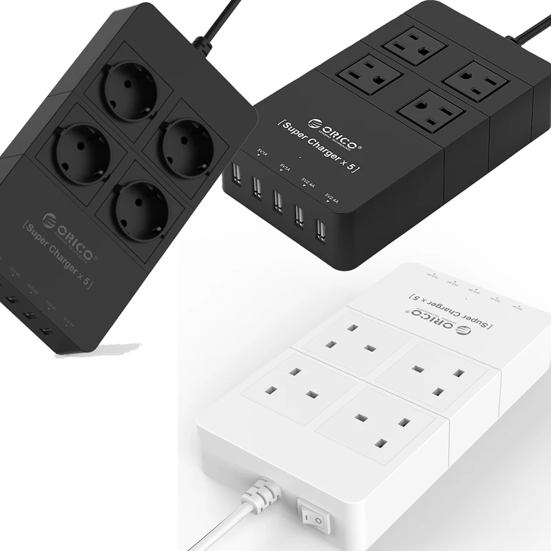 ORICO hpc 4a5u EU/US/UK plug 4 розетки Стабилизатор напряжения ЕС Мощность Stirp с 5x5v2. 4A USB Супер