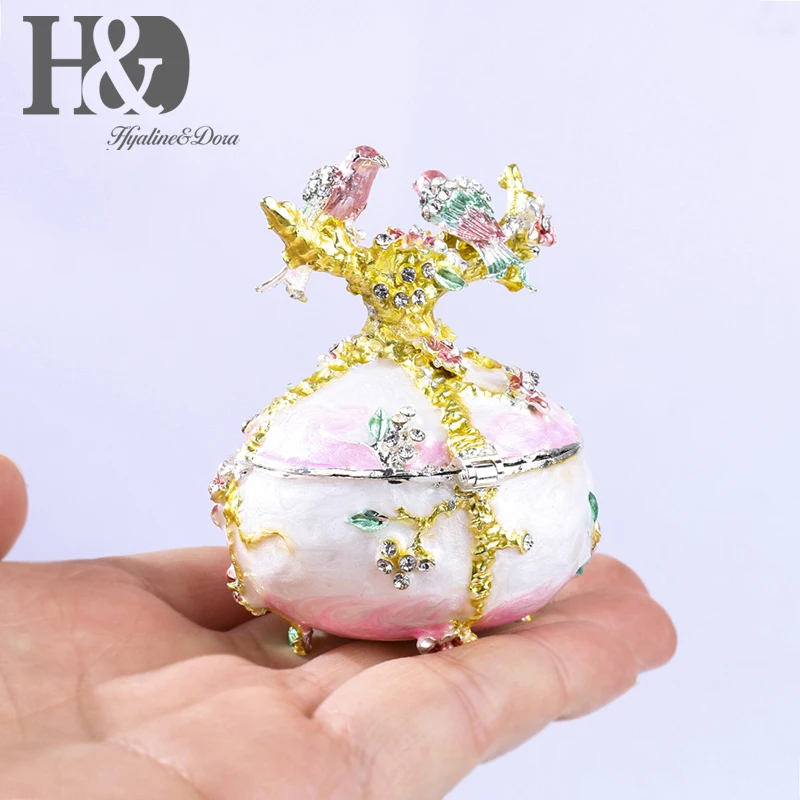 H& D ручная роспись Винтаж Любовь Птица Стиль Bejeweled эмалированные безделушки коробки Свадебные украшения кольцо держатель Органайзер подарок