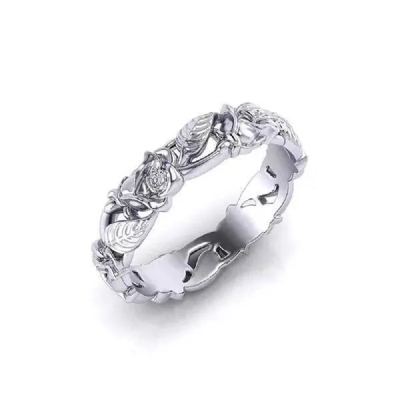 New Fashion Jewelry Rose Flower Leaf Silver Rings for Women Wedding Engagement Vintage Gifts | Украшения и аксессуары