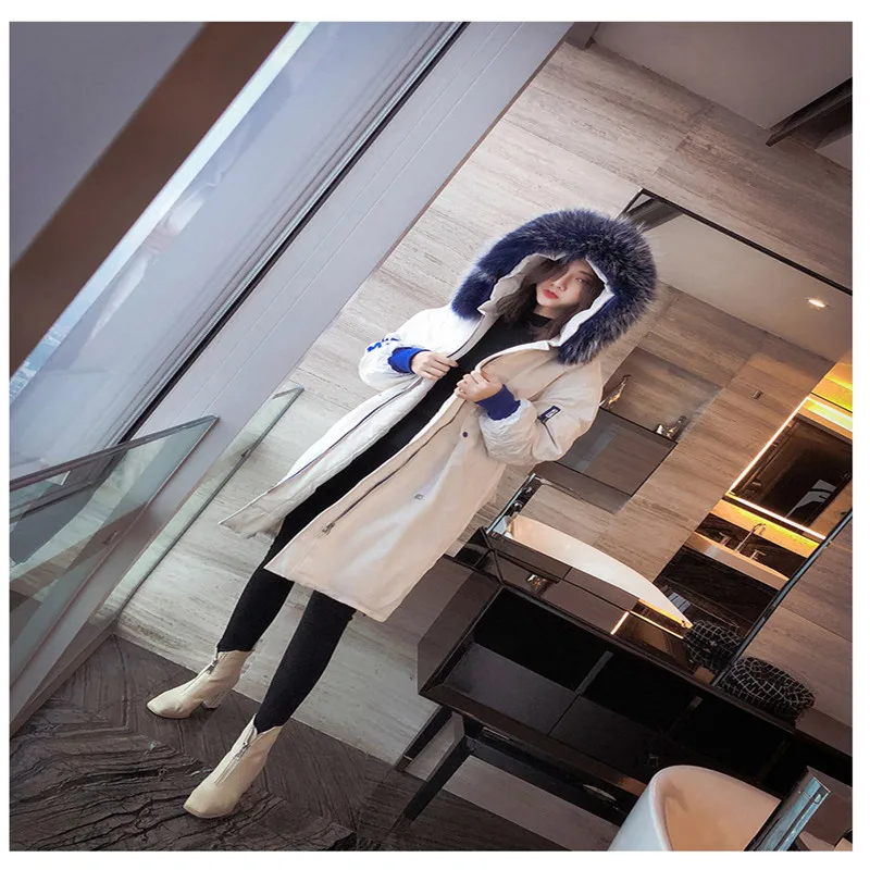 2018 осень и зима новая мода Настоящий скорпион большой меховой воротник пуховик