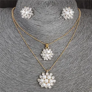 Hesiod White Snowflake Imitation Pearl Necklace Earrings Set Austrian Crystal Necklace Jewelry Sets For Women
