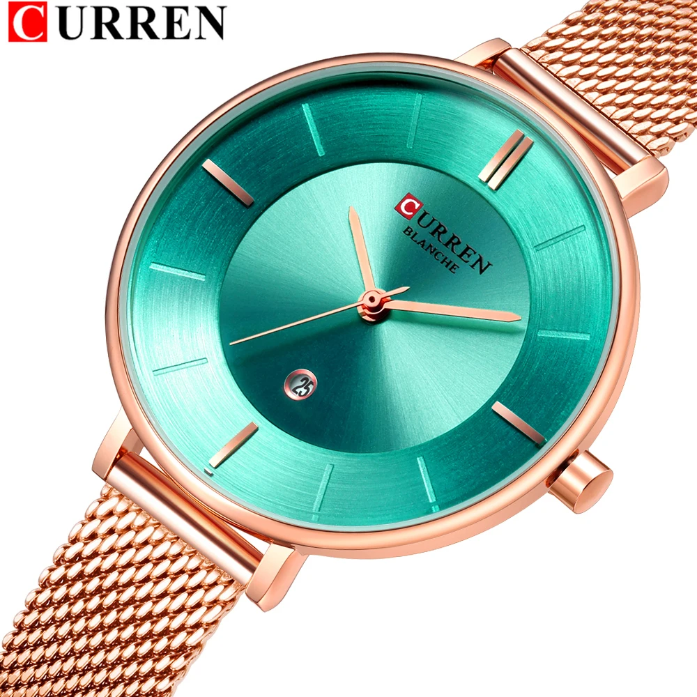 

Womens Elegant Mesh Bracelet Watches CURREN Simple Analog Quartz Wristwatch With Date Fashion Ladies Clock montre femme colorful