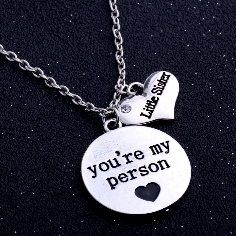Женское ожерелье с подвеской You're My Person Little Sister кристаллами и сердечками