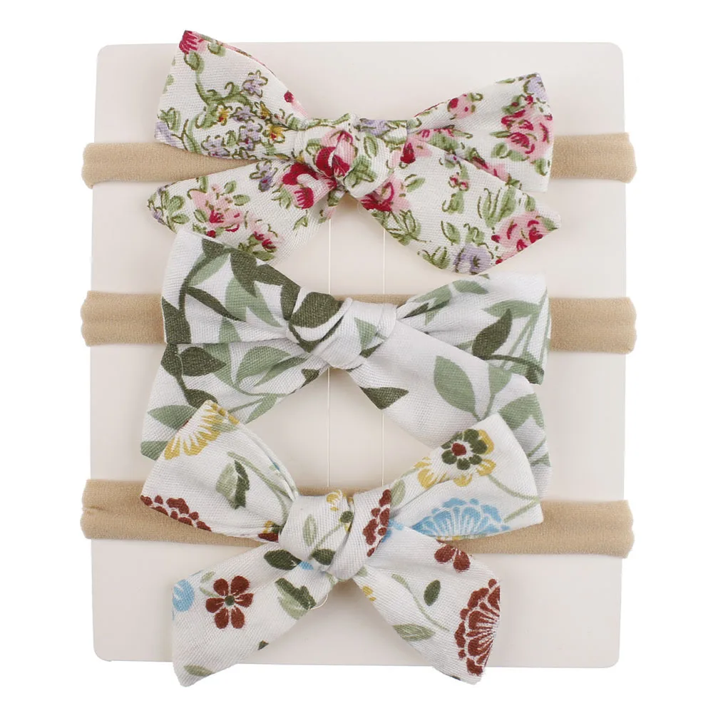 Повязка на голову детская нейлоновая эластичная с принтом мягкая бант-галстук