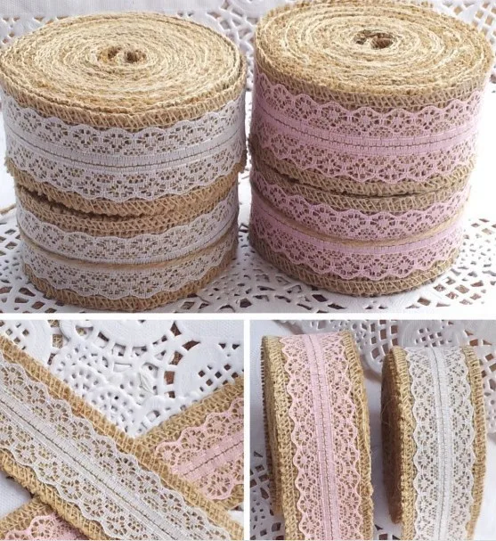 4 см ширина Белое кружево с лента из натуральной мешковины джутовый рулон для