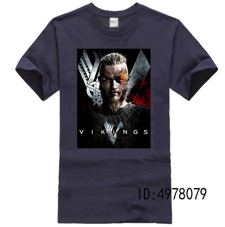Vikings Ragnar, Мужская футболка для бровей, ТВ-шоу, Lothbrok King Norse Warrior, футболка с короткими рукавами - Цвет: Тёмно-синий