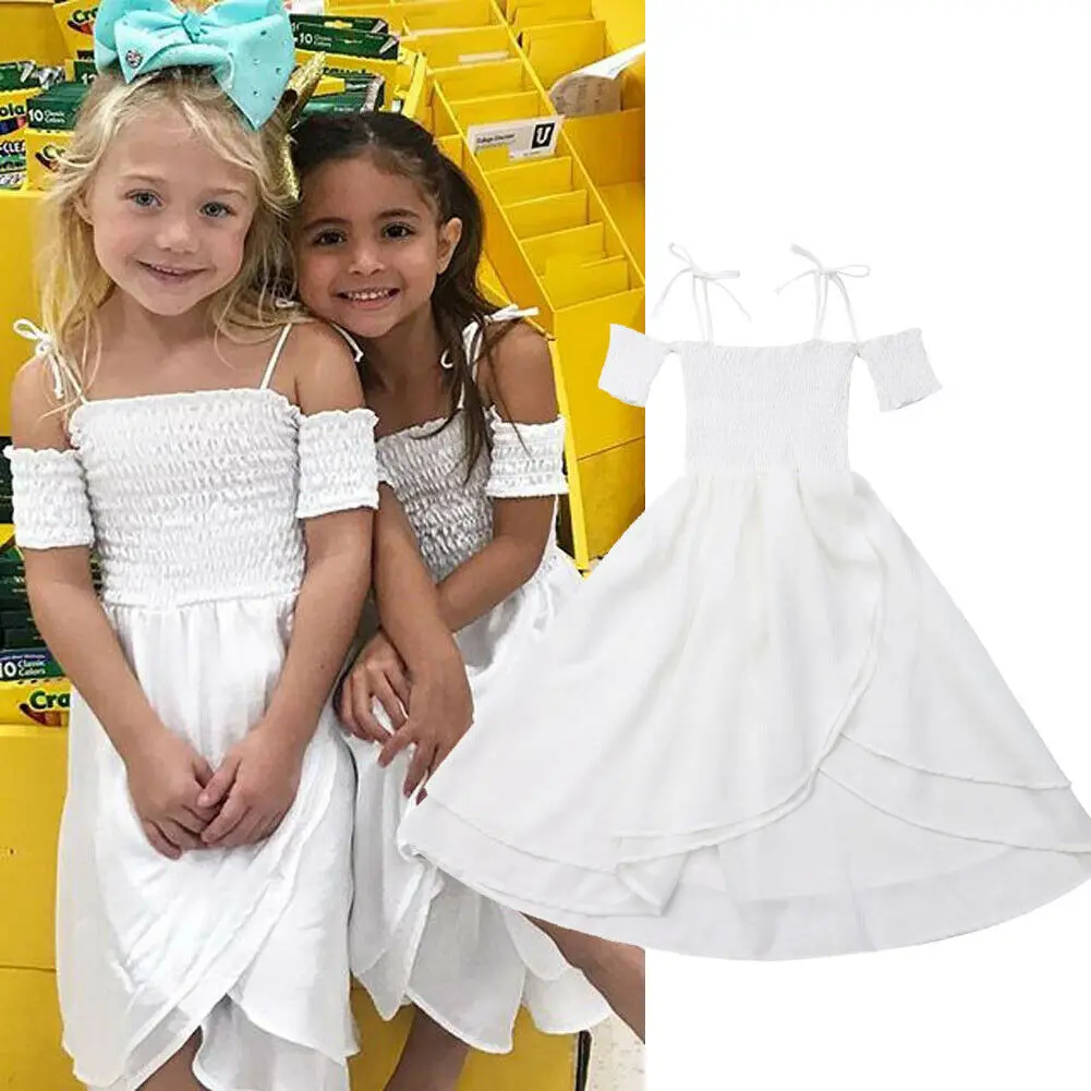 3-10Y Kids Girl Princess Dress Off Shoulder White Lace Shirred Dresses Holiday Pageant Party | Детская одежда и обувь
