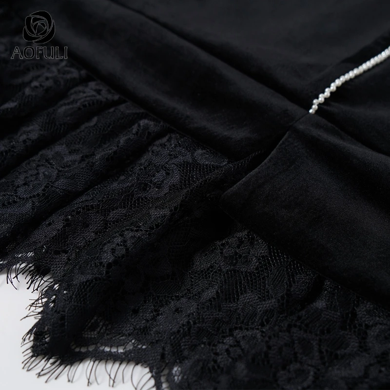 AOFULI M ~ 4XL 5XL Винтаж Хепберн Стиль зима для женщин вельветовое платье жемчужные