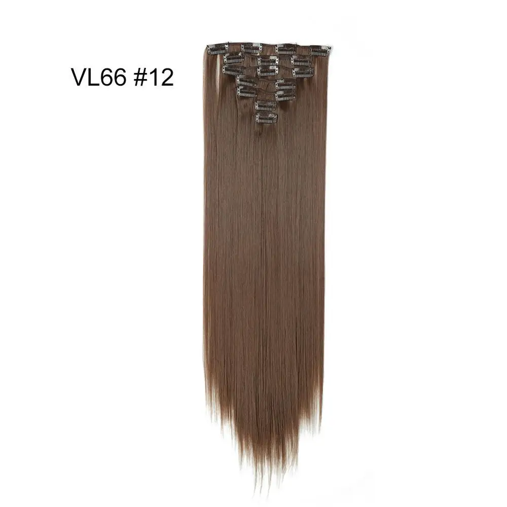 Valenwigs синтетический длинный прямой чистый цвет клип в наращивание волос 22 дюймов Термостойкое волокно 7 шт - Цвет: #12