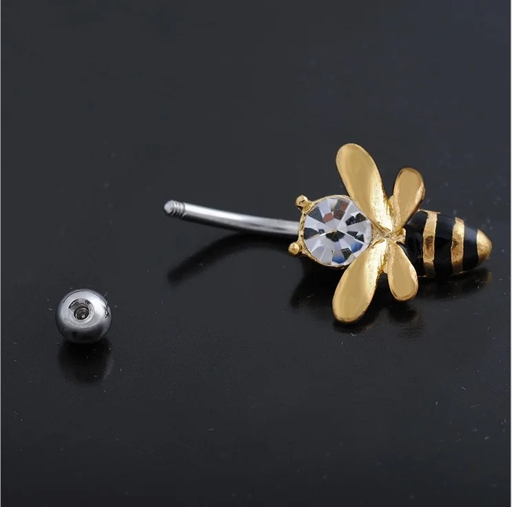 Cute Bee Surgical Steel CZ Stone Belly Button Rings Piercing Nombril Joias Ouro Pircing Bijoux Ombligo | Украшения и аксессуары