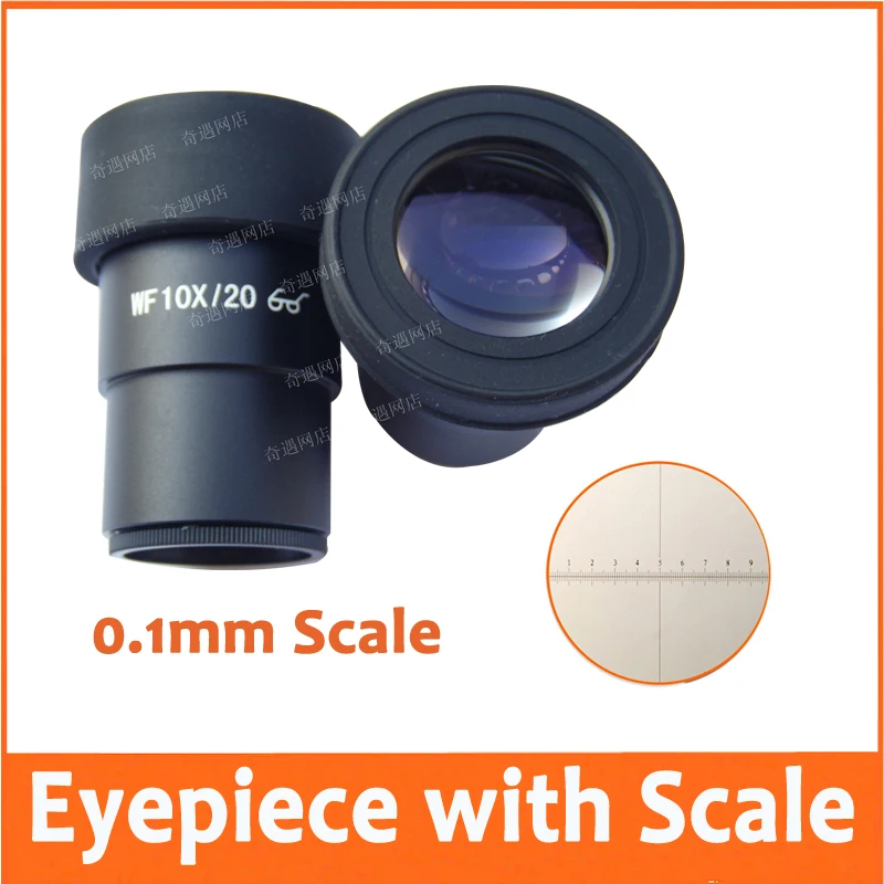 

WF10X/20mm High Eyepiont Eyepiece Lens for Zoom Stereo Microscope with Rubber Eye Shield Cups Guards and Graduated Scale 0.1mm