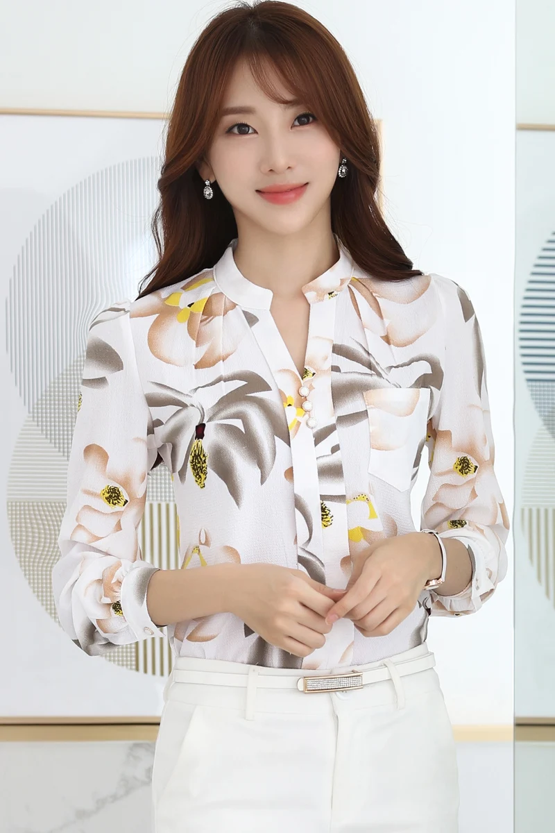 2017 новая мода v-образным вырезом шифоновая блузка s тонкая женская офисная шифон