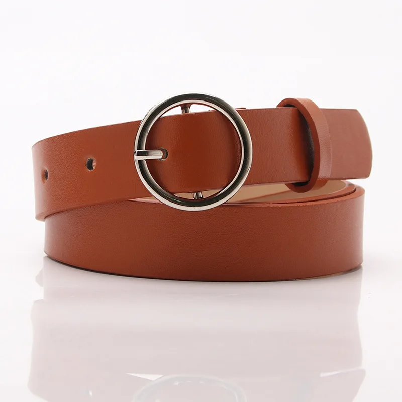 brown 105X2,4 см женские дизайнерские ремни с круглой пряжкой, женские джинсы, высокое качество, Женский студенческий пояс, cintura donna A131 - Цвет: brown