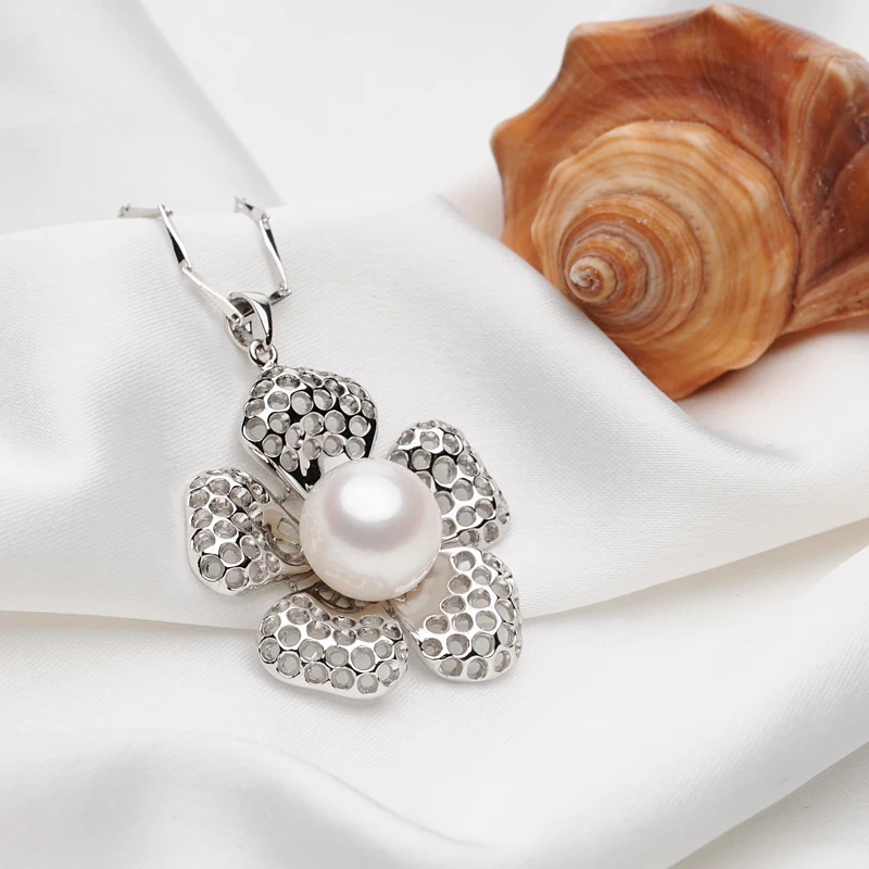 Изысканные цветы серебро 925 пробы натуральный пресноводный жемчуг подвеска