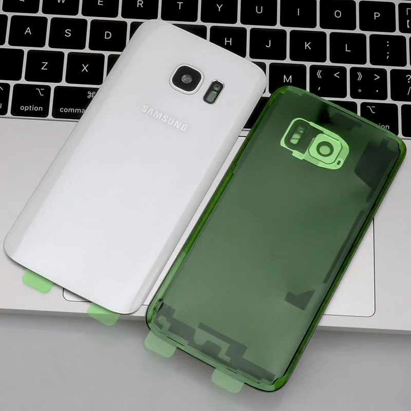 Чехол на заднюю батарейку для samsung Galaxy S7 G930F, Задняя стеклянная крышка корпуса+ наклейка+ стеклянная рамка для объектива камеры - Цвет: S7 White